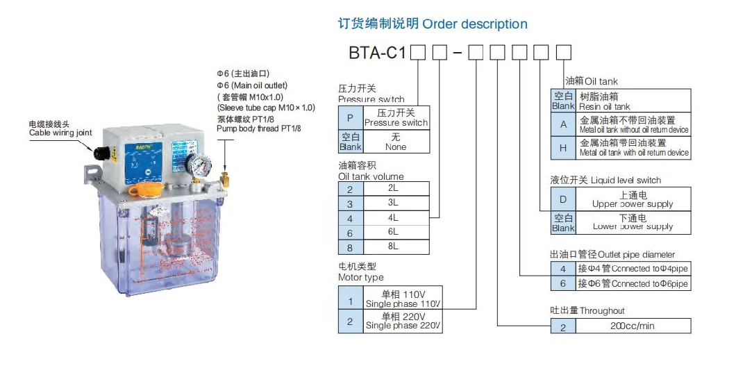 Baotn Mini Electric Oil Transfer Gear Pump Resistance Type BTA-C13-224D Type Lubricating Pump Upper Power Supply