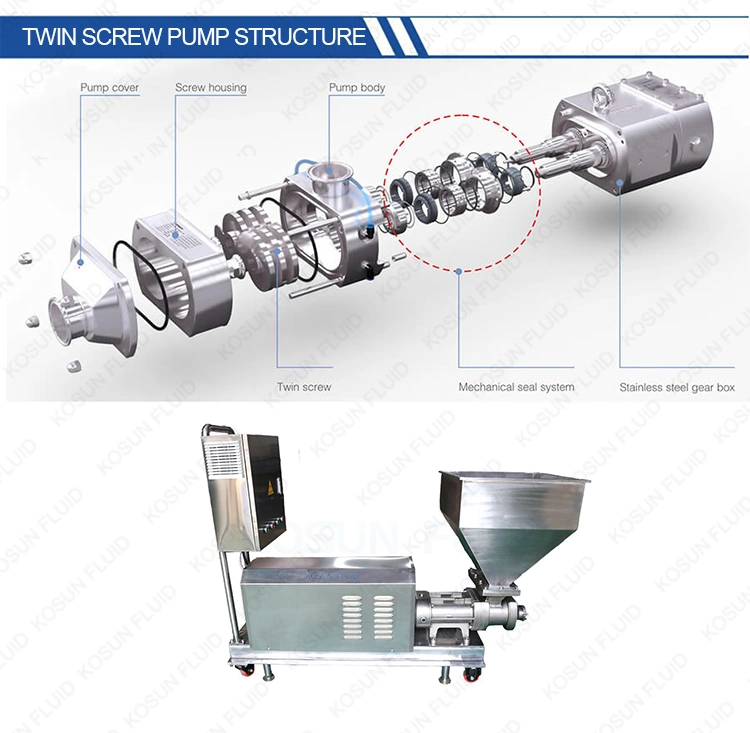 Stainless Steel Sanitary Hygienic Food Grade Chocolate High Pressure Single Mono Double Twin Screw Pump with Hopper